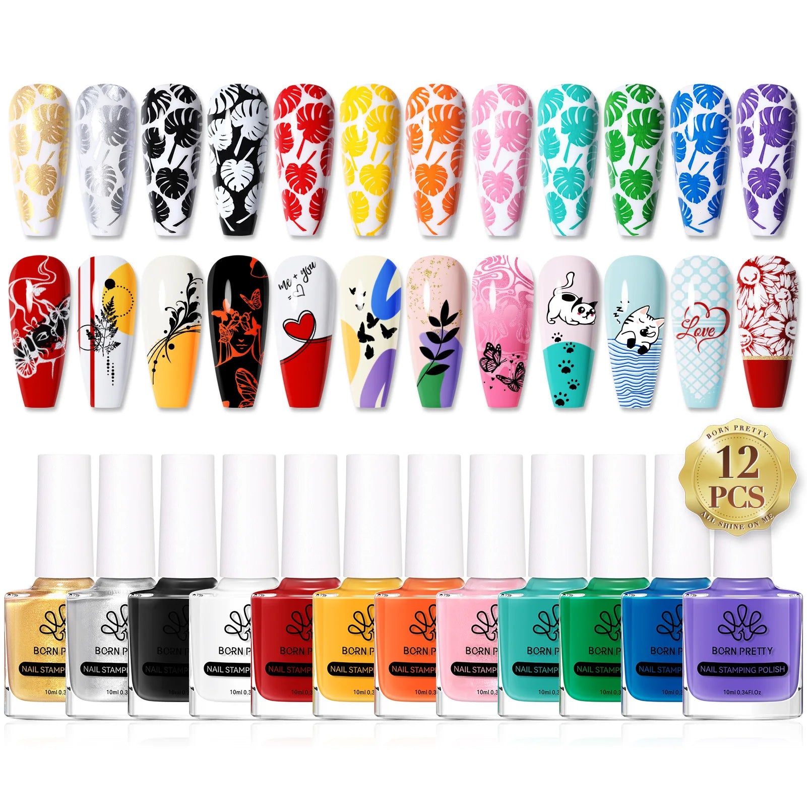 BORN PRETTY Nail Stamping Polish 12 Colors 10ML Air Dry Special Polish Manicure Print Nail Polish For Stamping Plates Nail Set