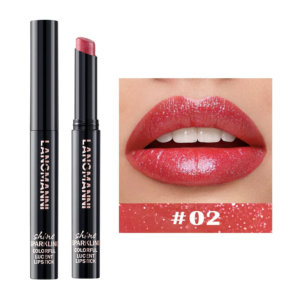 LANGMANNI 10 Colors Slant Mouth Pearlescent Swivel Slant Mouth Design Lipstick Single Pack Lipstick Lasting Color Lip Gloss