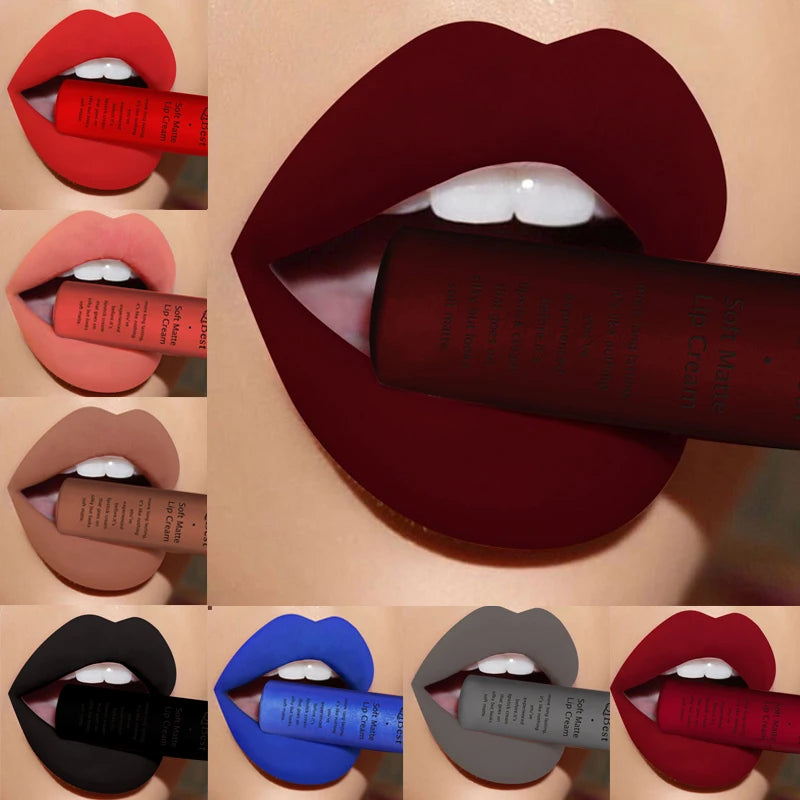 Matte Velvet Red Lipstick Waterproof  Black Lip Gloss Long Lasting Non-marking Sexy Lipgloss Makeup Liquid Lipsticks Lip Tint