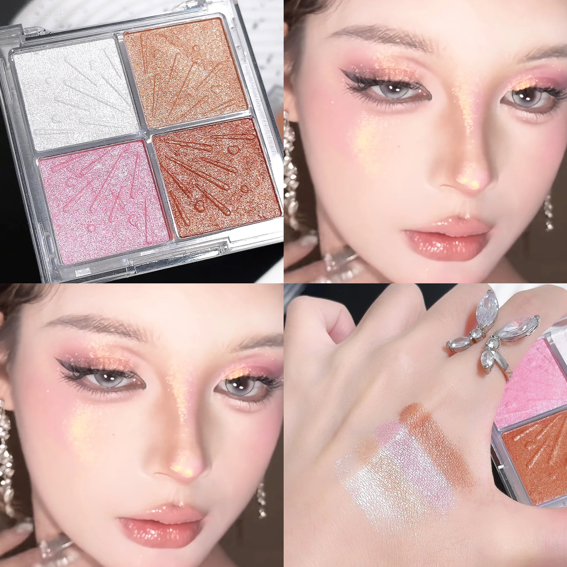 4 Color Face Highlighter Palette Illuminator Palette Natural Glow Waterproof Glitter Shimmer Baked Powder Highlighter Makeup