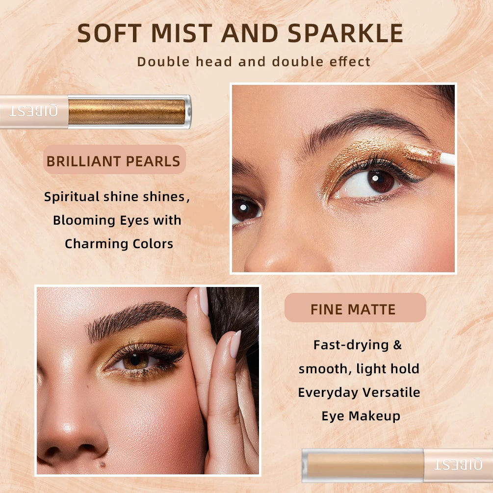 QIBEST Double Head Glitter Matte Eye shadow Stick Makeup Sets Long Lasting Shimmer 2 In 1 Liquid Eyeshadow Cosmetic Sets 6 Color
