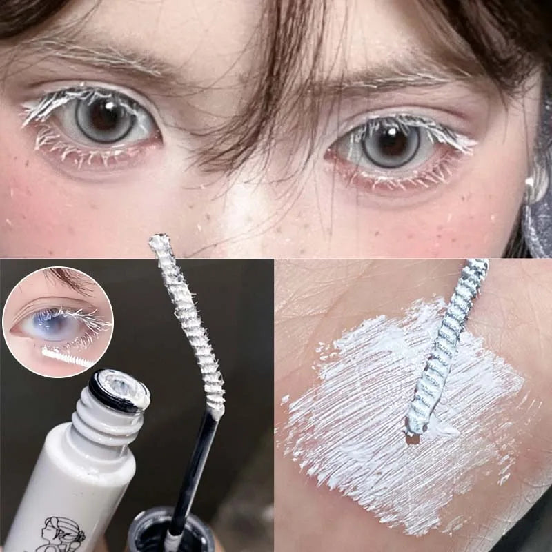White Mascara Waterproof Long-wearing Fast Drying Curling Volume Eyelashes Extension Eyebrow Dye Tint Christmas Stage Makeup COS