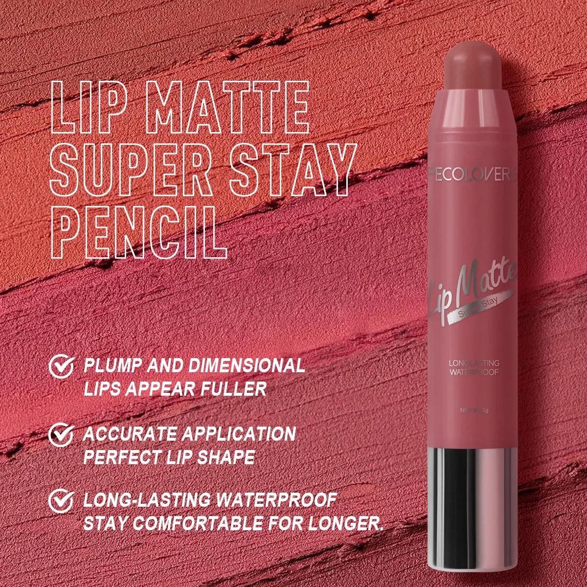Moisturizing Lip Stain,Waterproof Lipstick，long Lasting，Matte Crayon Lipstick,Lightweight,Smooth Lipstick Pen,