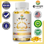 Vitamins D3 + K2 Organic Supplements High Bioavailability - Supports Bone Density, Calcium Balance, Immunity & Mood Health