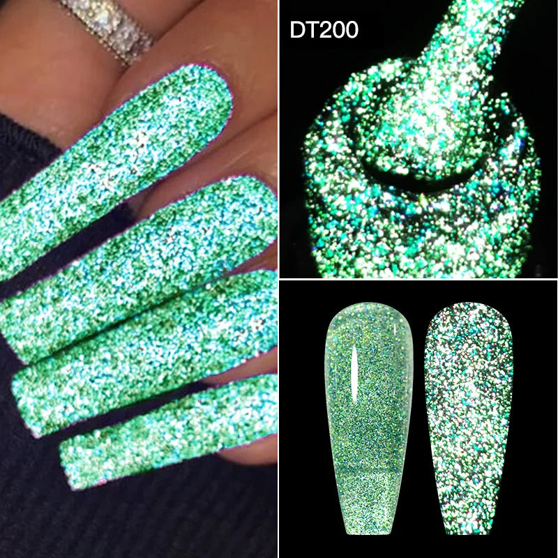 MEET ACROSS 7ml Dark Color Glitter Top Coat Gel For Nails Brocade Powder 2 In 1 Chameleon Nail Art Gel Varnish Manicure