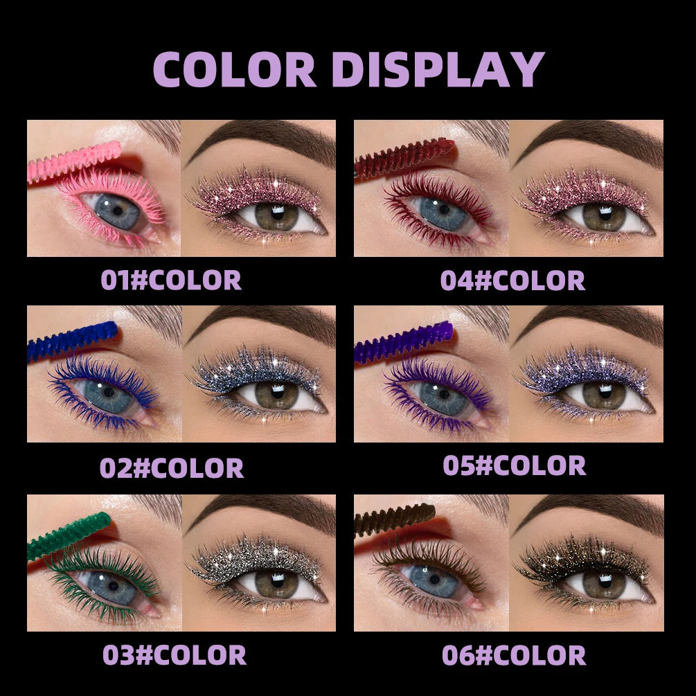 2 in 1 Matte Pink Mascara Eyelashes Blue Green Red Colorful Waterproof Curling Diamond Glitter Mascara Lasting Eye Makeup Tools