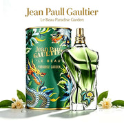Jean Paul Gaultier Le Beau Paradise Garden Men Perfume 100ml, Special Human Torso Design Green Bottle With Ornate Dragon Floral Tin Box, Bright Fresh Spicy Woody EDP Fragrance For Daily Party Dating