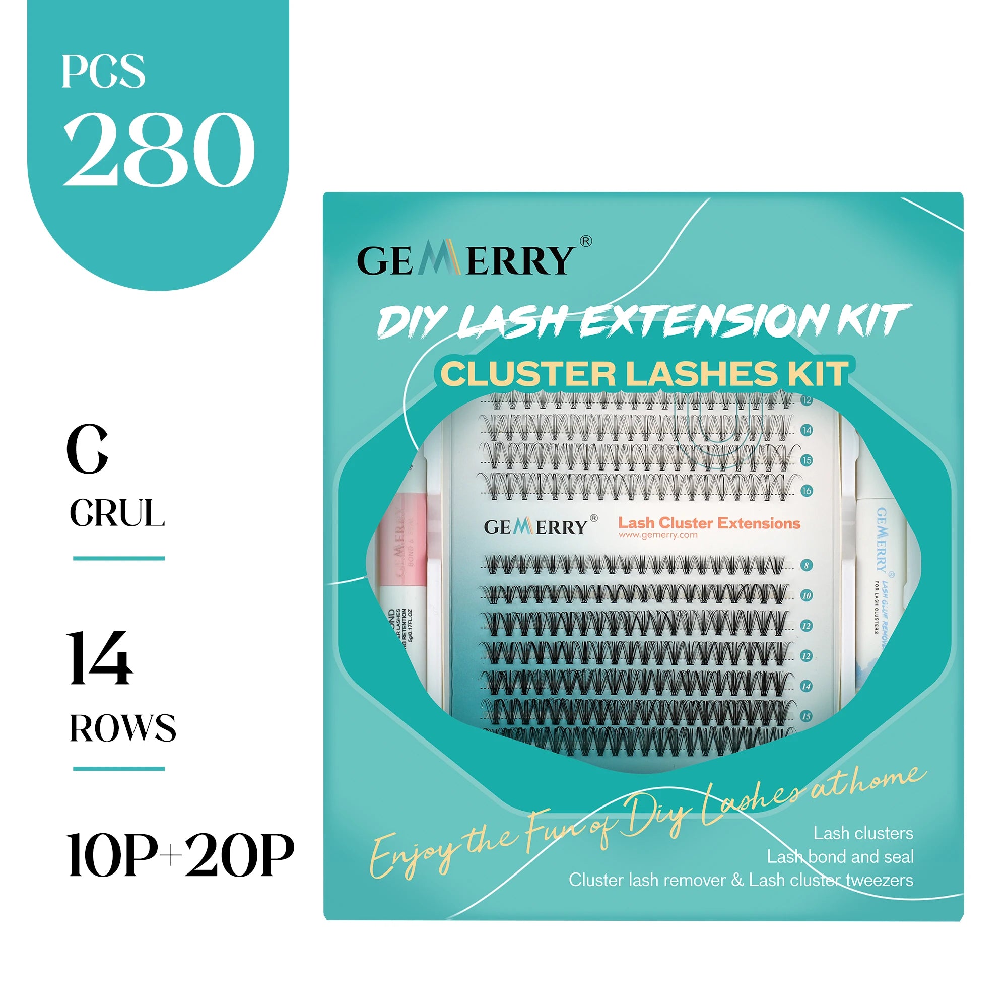 Gemerry 40P/50P DIY Lashes Extension Kit With 280 PCS False Lash Clusters Lash Bond And Seal Lash Glue Remover And Lash Tweezers