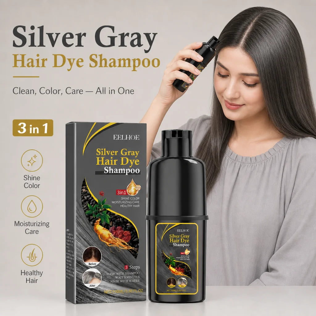 Silver Gray Hair Dye Shampoo 3 In 1 Herbal Hair Color Moisturizing Care Fast Cover White Grey Hair DIY Coloring Shampoo 100ml