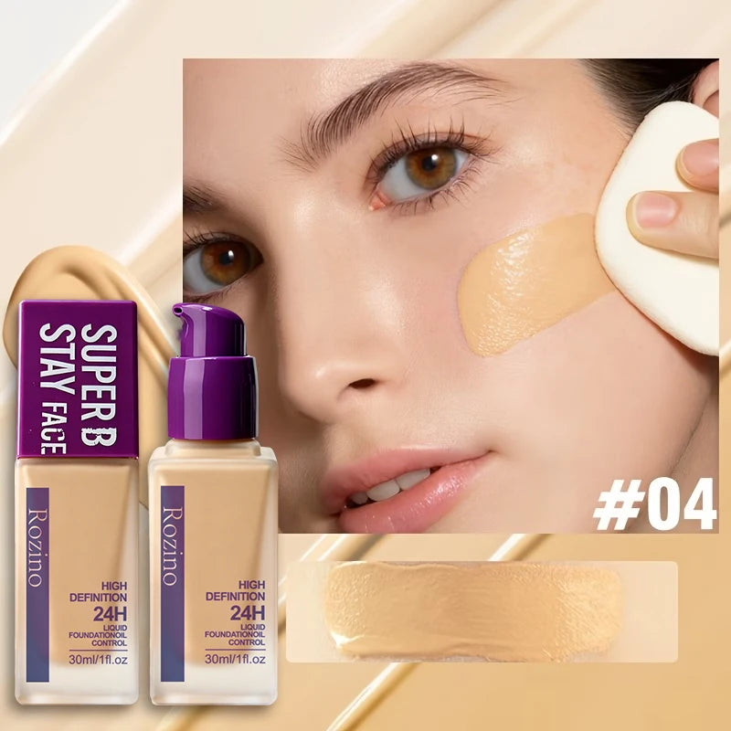 Full Coverage Liquid Foundation, Long-Lasting Oil-Control Matte Primer, Smooth and Non-Caking, Conceals Blemishes and Spots