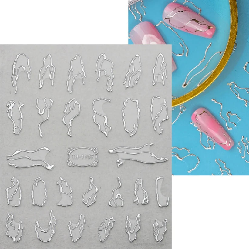 Nail Stickers 3D  Metal Line Sliver Gold Thorns Vine Curve Stripe Lines Tape Swirl Sliders Manicure Adhesive Gel Nail Art Decals