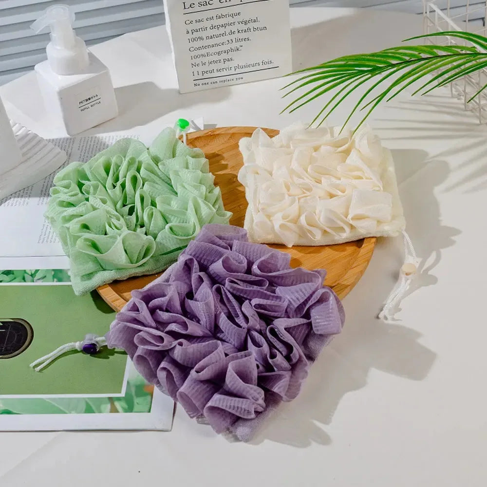 2-In-1 Bath Ball Towel Loofah With Drawstring Closure For Soap Soft Exfoliating Mesh Shower Sponge Body Skin Care Bathing Tools
