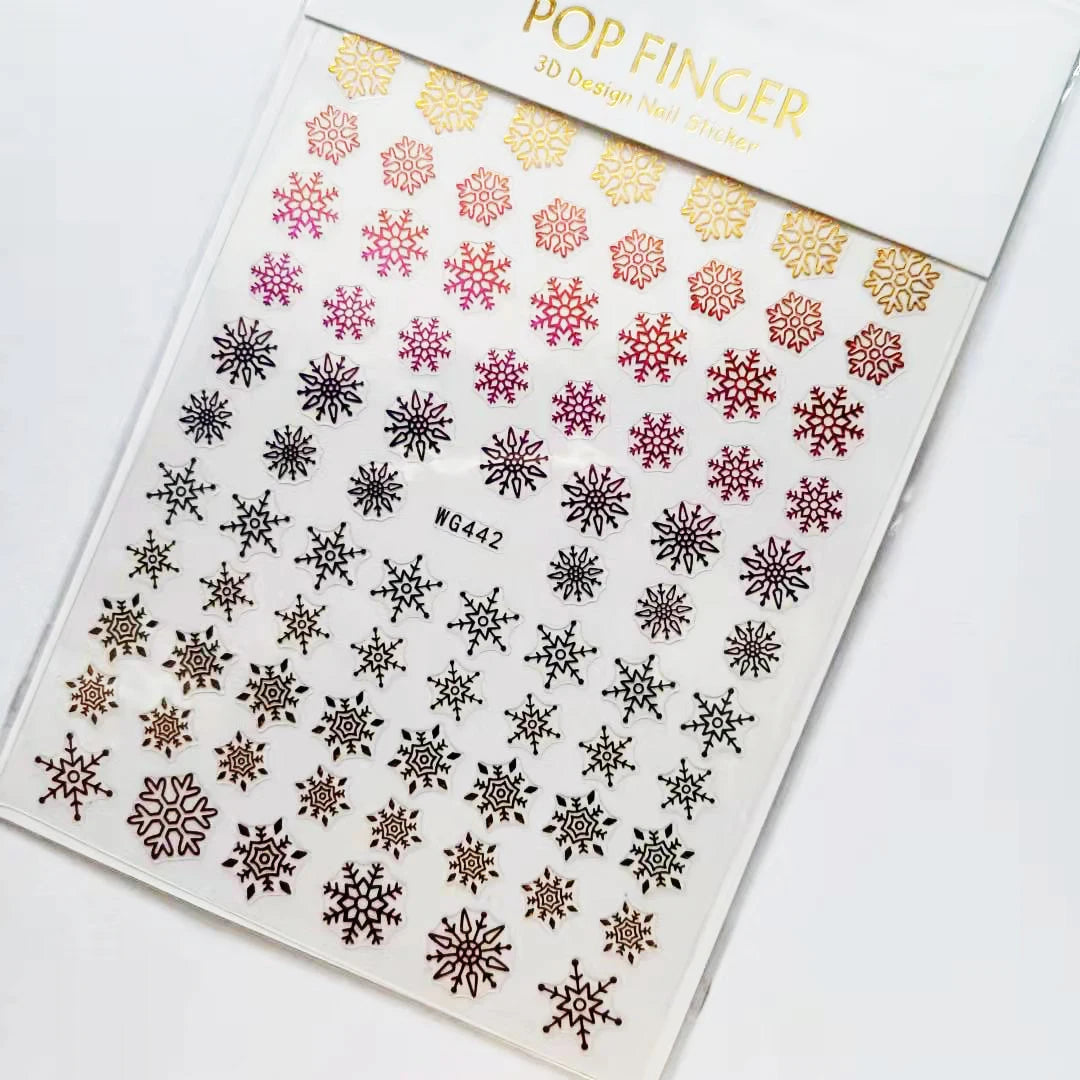 Sliver Bronzing 3D Christmas Nail Art Decoration Sticker Sparkly White Colorful Glitter Geometry Snowflake Winter Slider Foil