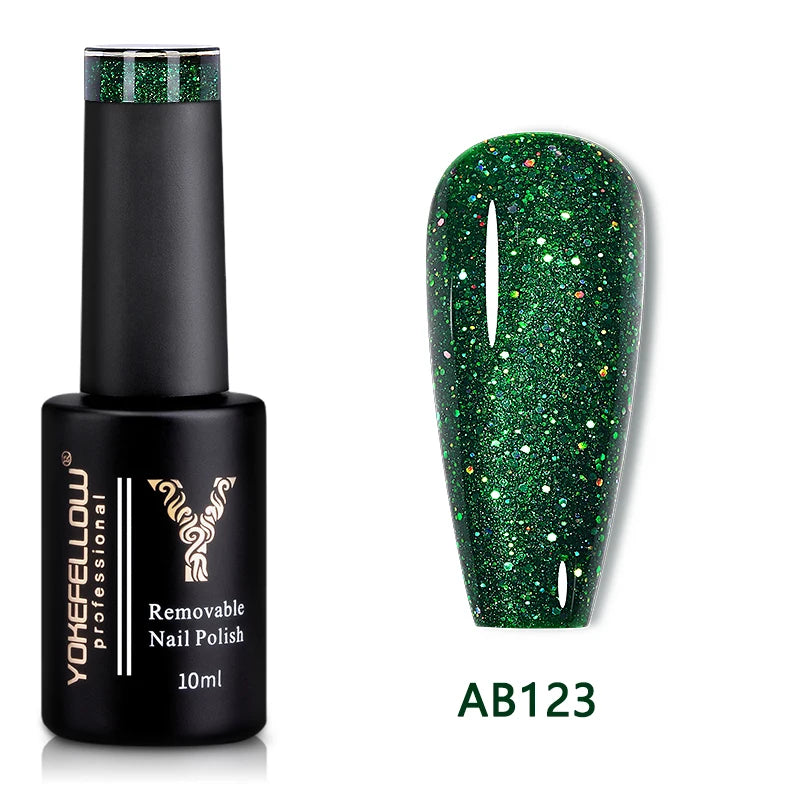 2024 New YOKEFELLOW 10ML Reflective Glitter Gel Nail Polish Soak Off UV Gel Varnish Colorful Nail Gel Polish For Manicure