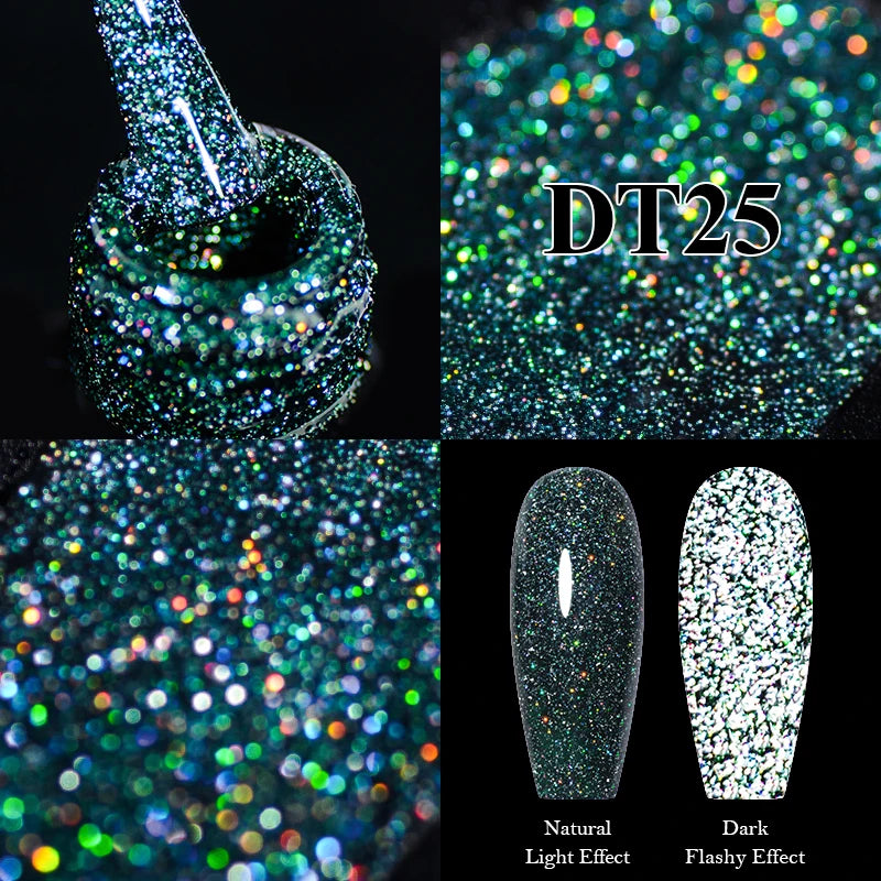 MEET ACROSS 7ml Reflective Glitter Gel Nail Polish Pink Green Purple Sparkling Soak Off UV Gel Polish for Manicure DIY Nail Art