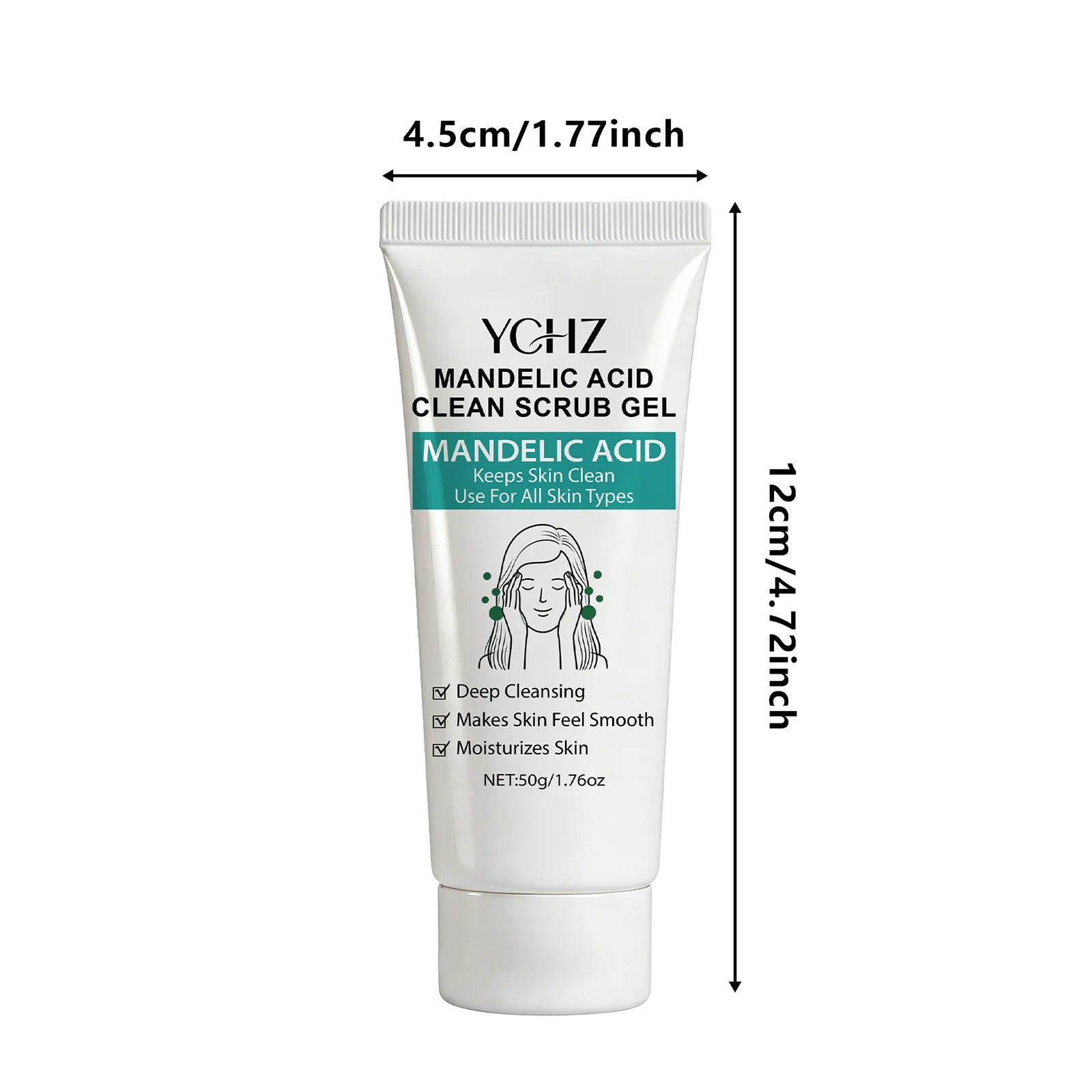 50g Mandelic Acid Cleansing Gel——Deeply Cleanses and Unclogs Pores, Contains Aloe Vera and Rose Essence, Makes Skin Smooth and Delicate, Suitable for All Skin Types