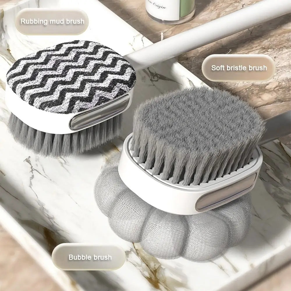 Useful Long Handle Doubleside Bath Brush Back Rubbing 2-in-1 Shower Brush Cleaning Tools Soft Body Exfoliating Brush