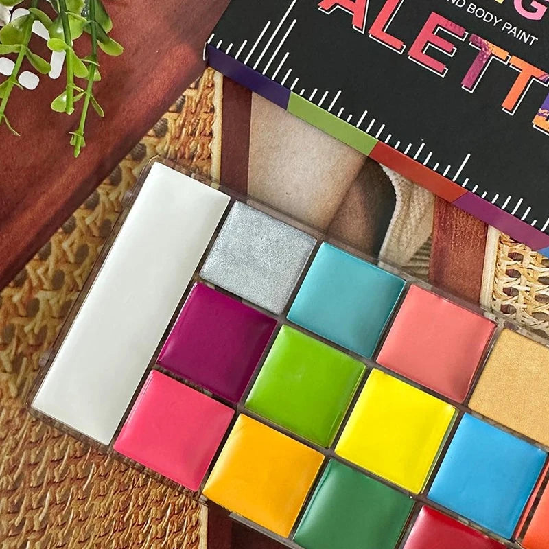 Face Body Paint Palette Oil Makeup Set 20 Colors SFX Halloween Party Painting with 10 pcs Artist Paintbrushes,Tattoo Stencil kit
