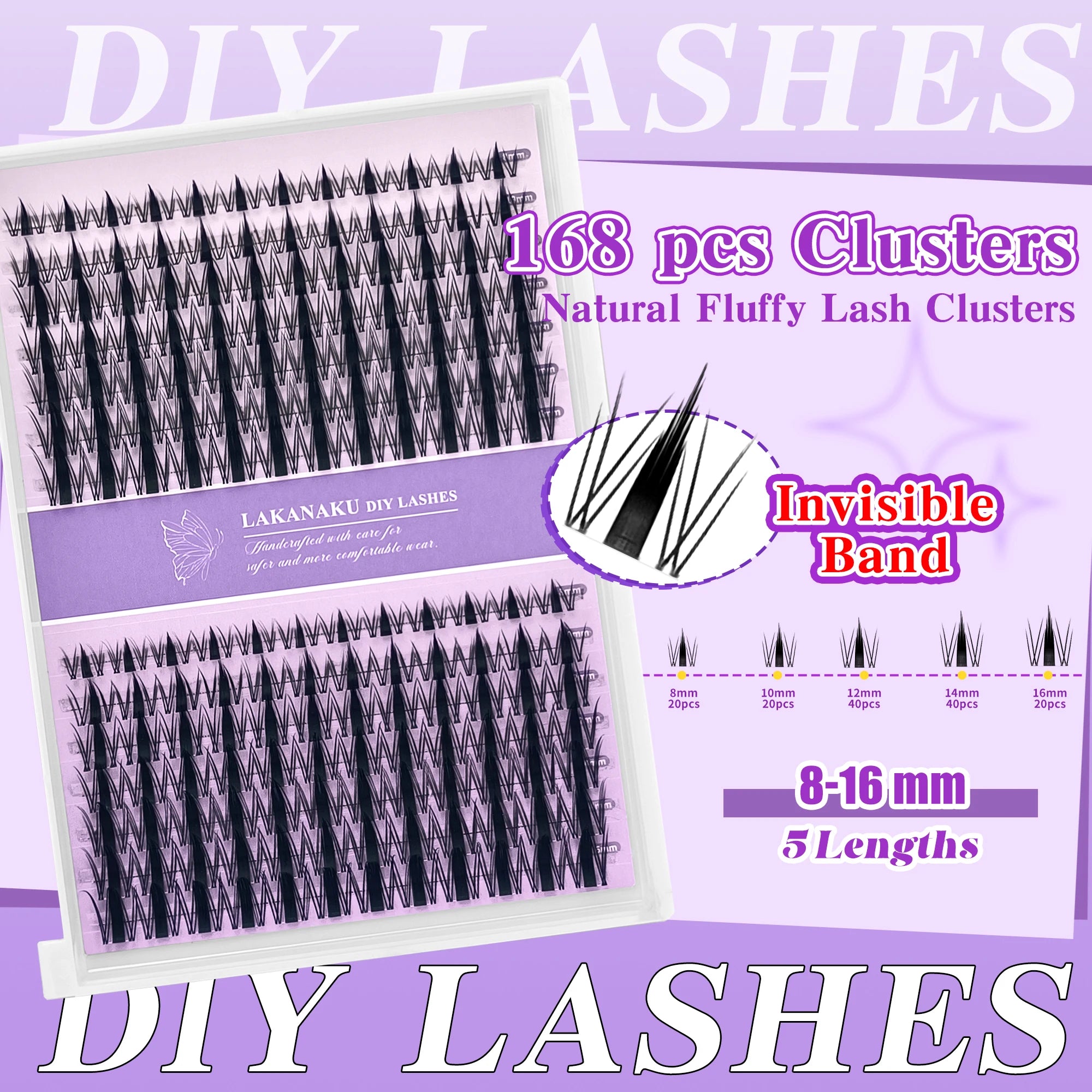 Lakanaku Diy Eyelashes Manga Style Lashes Invisible Bond Lash Fairy Cluster Lash Comic Makeup Sets and Kits Wispy Cluster Fans