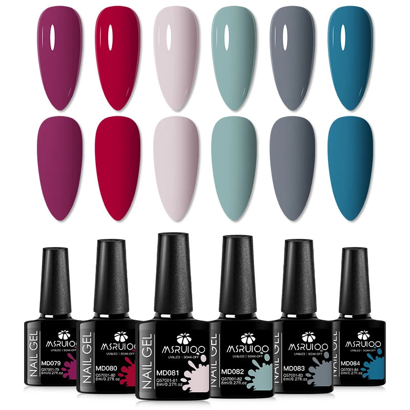 6pc All-Season Colors Gel Nail Polish Set UV LED Soak Off Nail Art Supplies Semi Permanent DIY Manicure Salon Nails Design