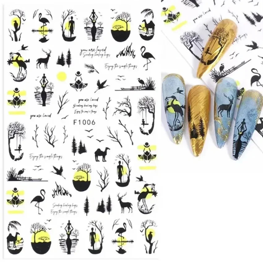 1PCS Black White Butterfly Laser Nail Stickers Y2K Nail Art Decoration Abstract Lines Bronzing Flowers Stickers For Nails