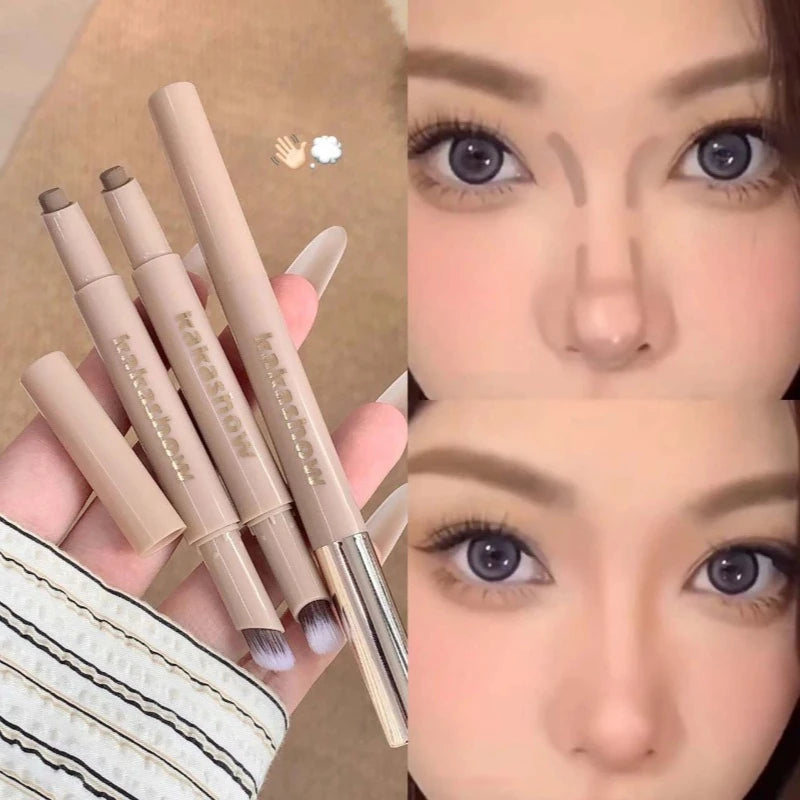 2in1 Contouring Stick with Brush Long Lasting Corrector Nose Shadow and 3D Face Contouring Neutral Bronzer Makeup Stick Cosmetic