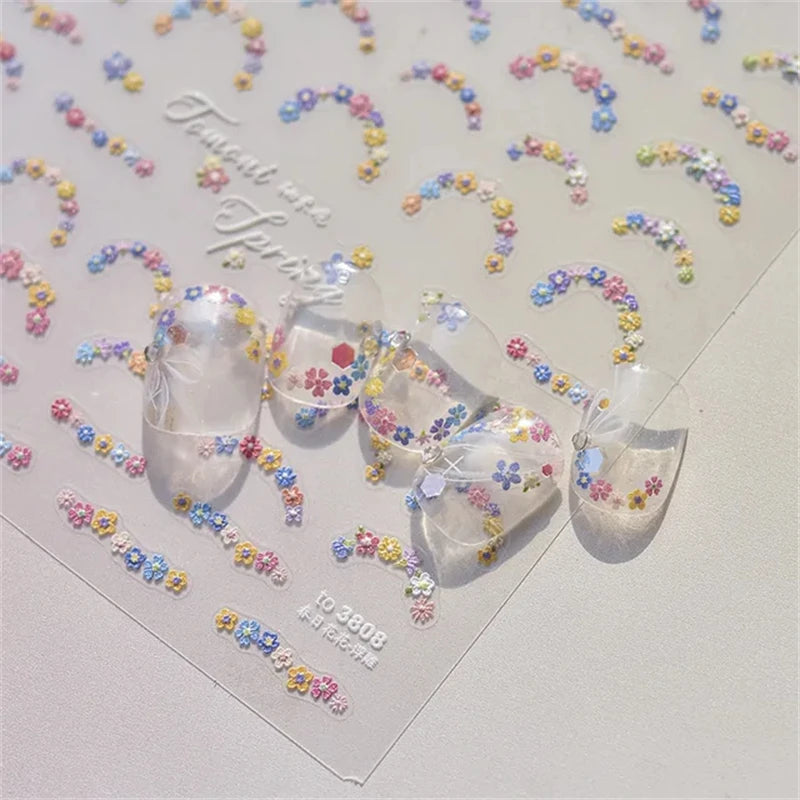 1Pcs Lovely Cat Green Potted Plant Flowers Nail Stickers 5D Reliefs Self Adhesive Nail Art Stickers Manicure Decorations Decals