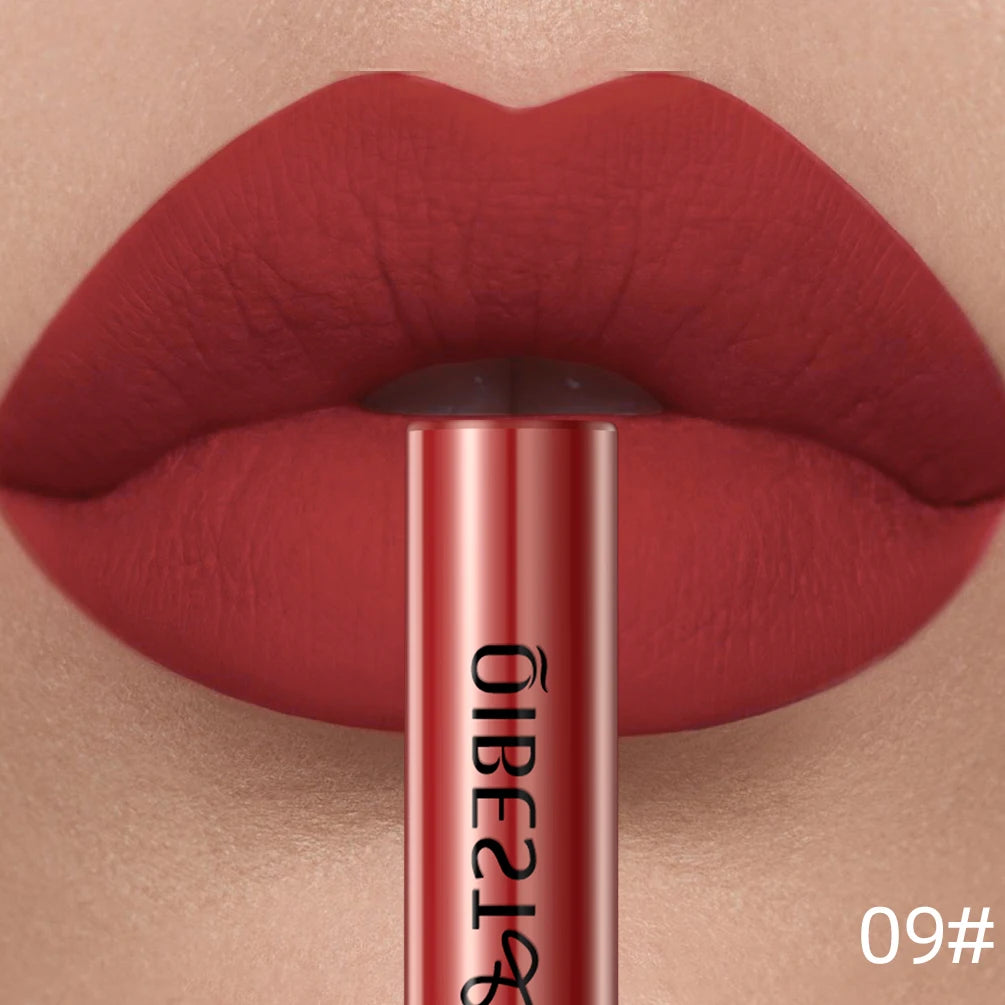 QIBEST Sexy Lipgloss Lasting Velvet Matte Lip Gloss Liquid Lipstick Makeup Women Beauty Nonstick Cup Waterproof Red Lipstick
