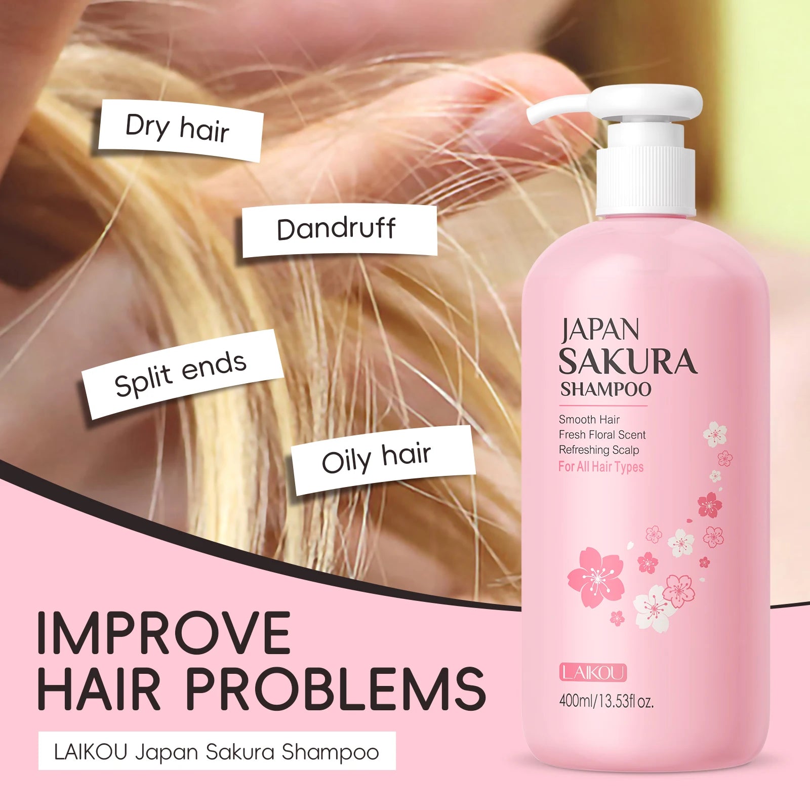 LAIKOU Japan Sakura Shampoo Repair Anti Split Ends Smooth Frizz Dry Hair
