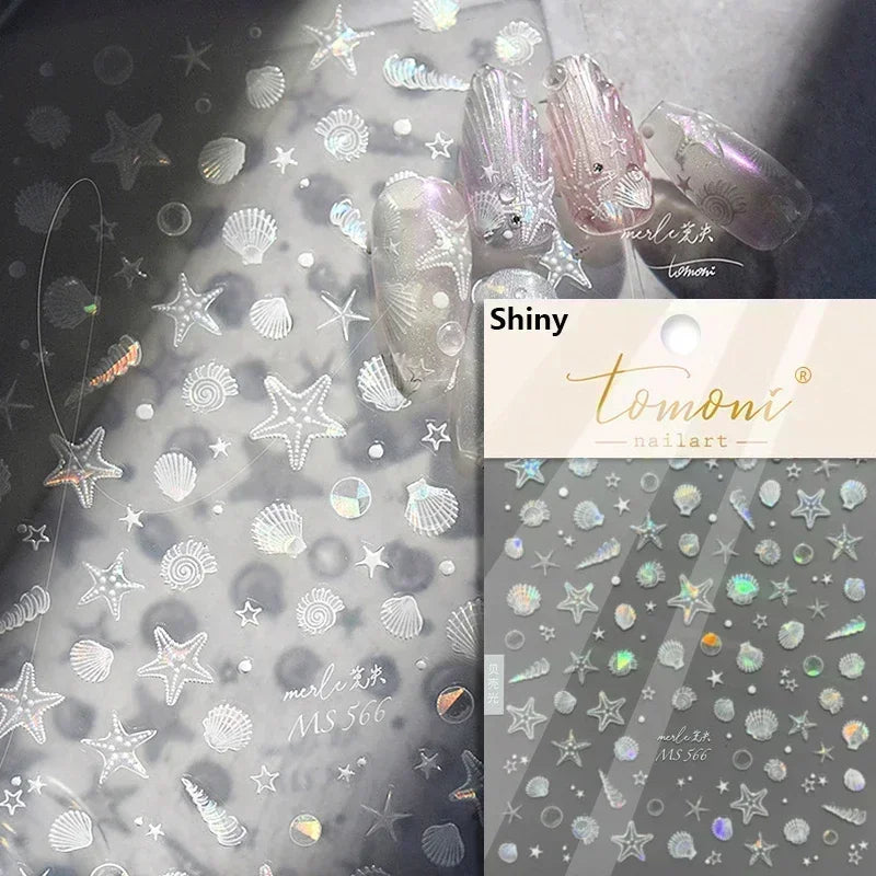 Sea Wave Jellyfish Starfish Conch Shell Dolphin Pearl Summer Beach Goldfish Water Bubble Mermaid Koi INS Nail Art Stickers Decal