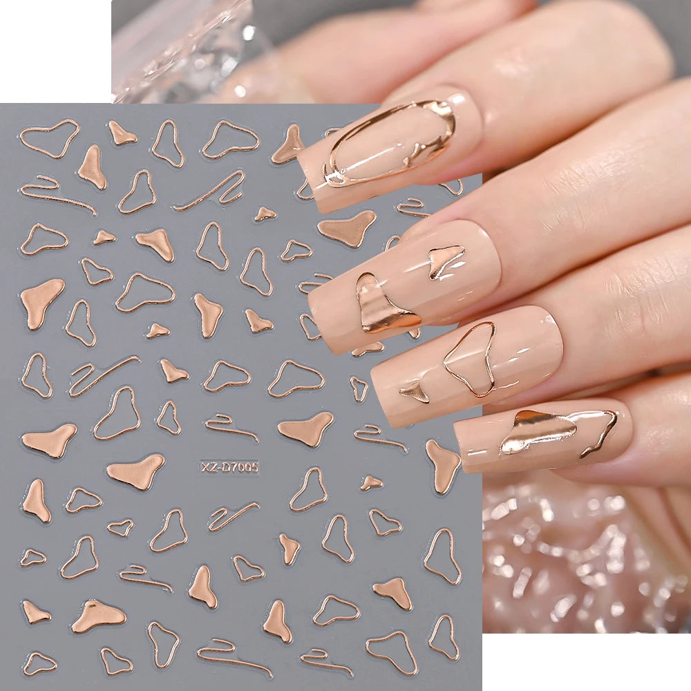 1pc Y2K-Inspired 3D Metallic Nail Stickers Geometric Marble & Bronzing Designs Nail Sliders Self-Adhesive Sparkling Manicure DIY