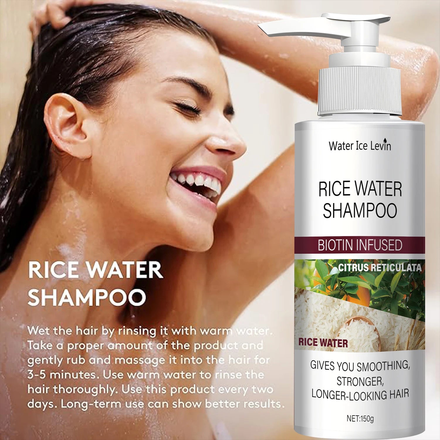 Rice Water Shampoo with Biotin & Keratin - Smoothing & Strengthening, Citrus Freshness, Winter Hair Therapy, Long-Looking Hair