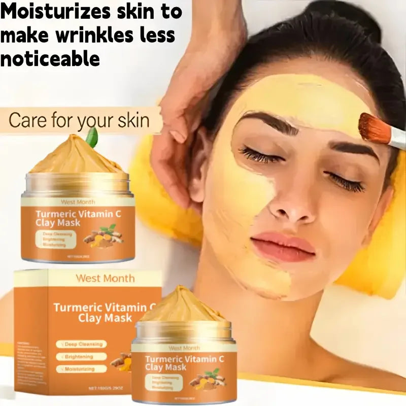 1/3/5PCS Turmeric VitaminC Clay Mask Deep Cleansing Facial Improves Dark Spots Hydrating Skin Care Tightens Skin Evens Skin Tone