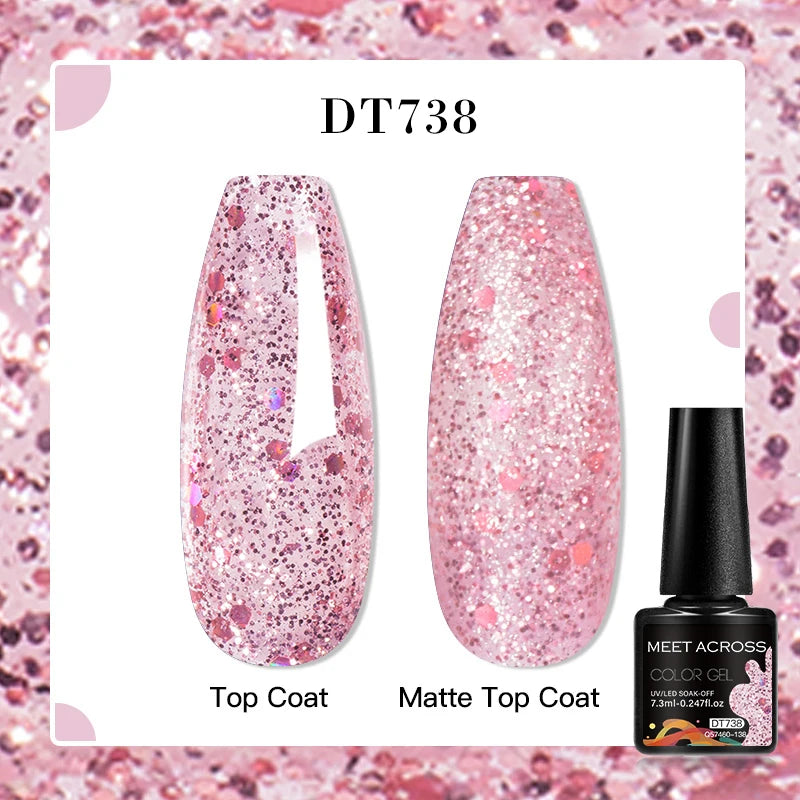 MEET ACROSS 7ml Red Blue Green Metallic Gel Nail Polish Super Bright Mirror Effect Semi Permanent LED UV Gel Nail Art Varnish