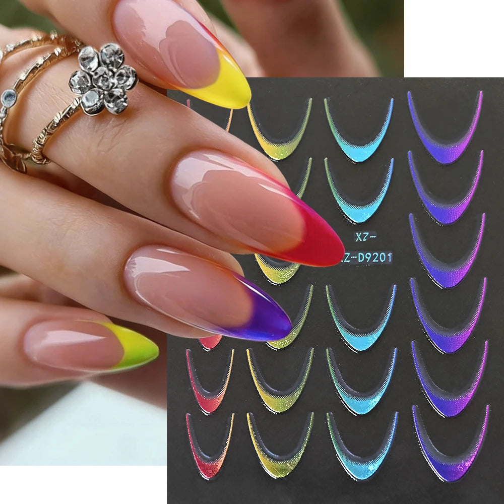 3D Metallic Silver French Line Nail Stickers C Curve Stripe Lines Metal French Nail Decals French Manicure Nail Decoration *1PCS