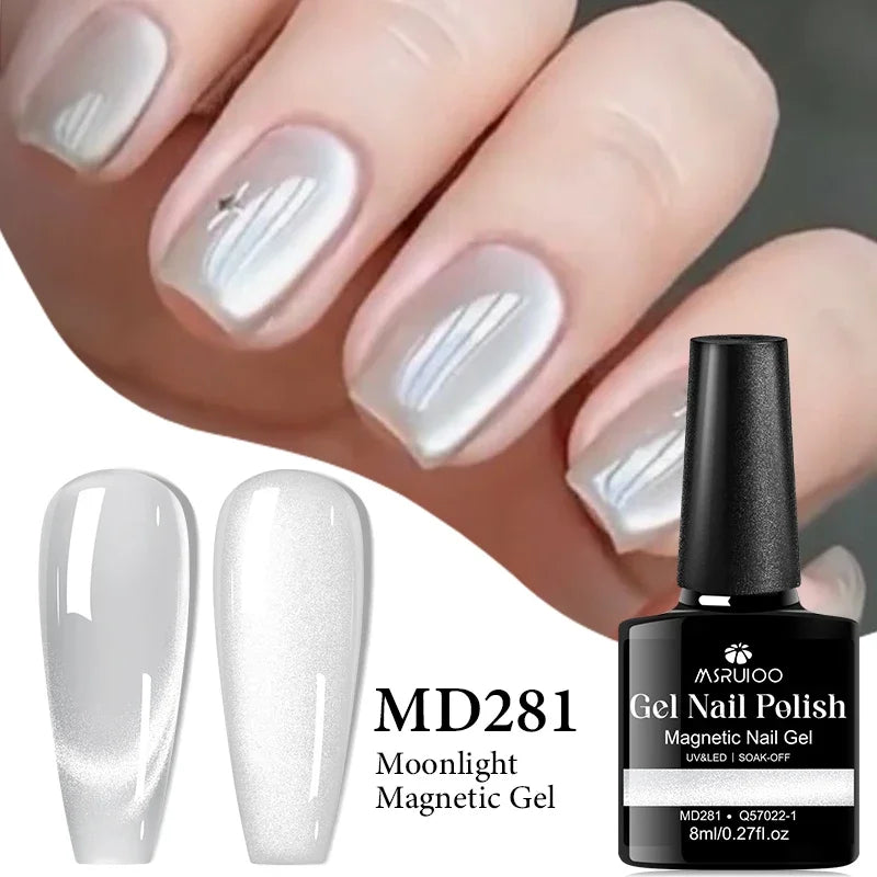 8ml Moonlight Cat Magnetic Gel Nail Polish Pink Silver Glitter Semi Permanent UV Gel Varnish Soak Off Nail Supplies Manicure
