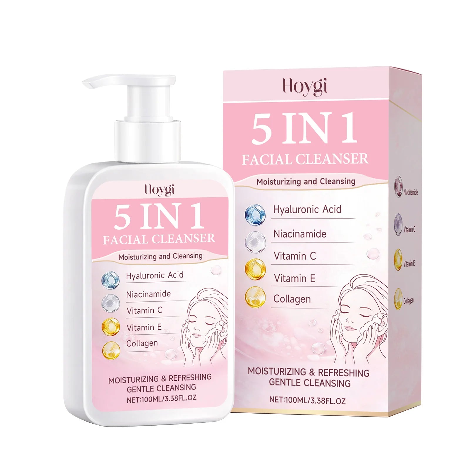 5-in-1 Moisturizing Cleanser with rich foam for a lightweight feel, gently cleanses and softens the skin daily