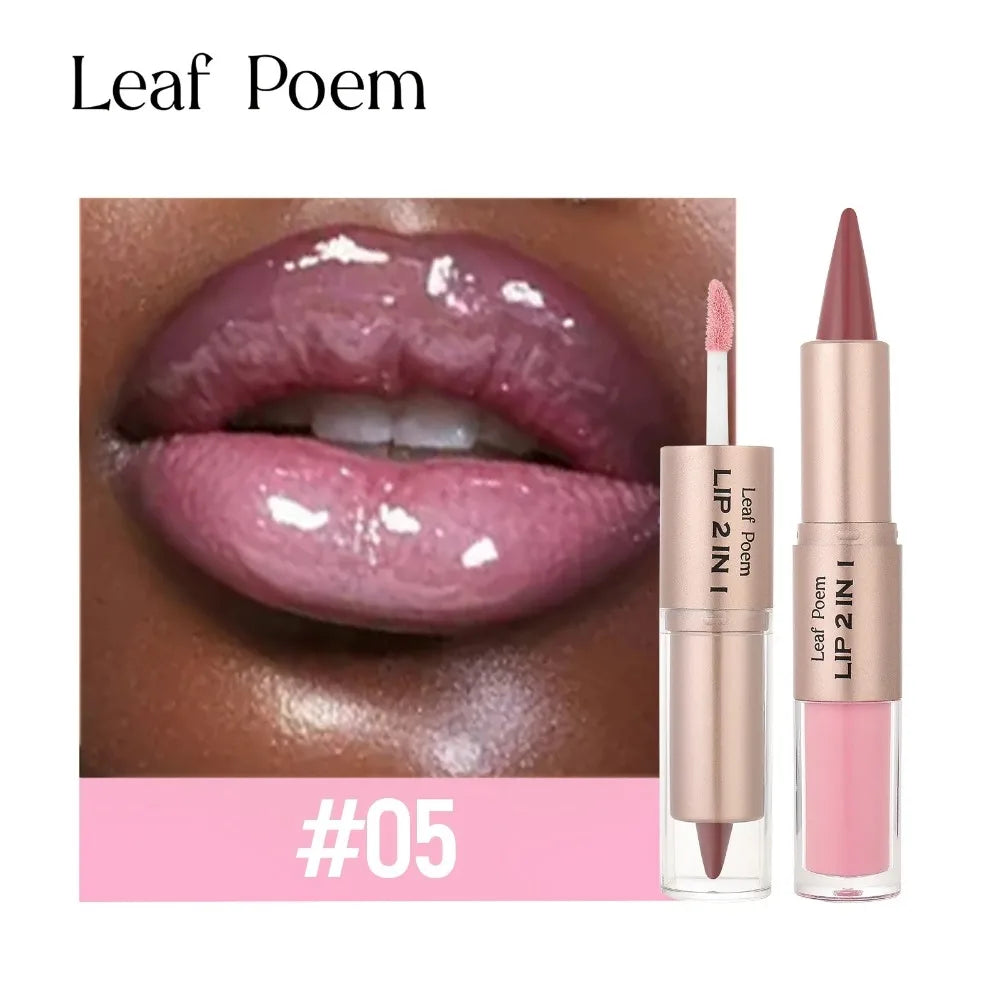 Pink Brown Tapered Lip Liner Contour Pencil Double Head Mirror Plumping Lip Glaze Crystal Lip Gloss Sexy Red Lips Tint Makeup