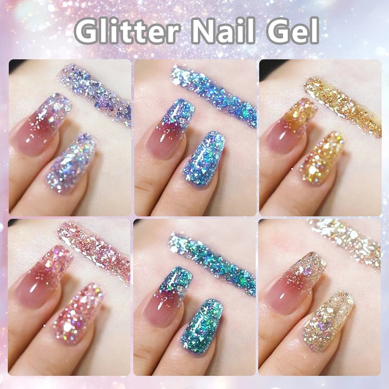 UR SUGAR 7ml Champagne Gold Sequins Gel Nail Polish Bright Sparkling Glitter French Semi Permanent Nail Painting UV Gel