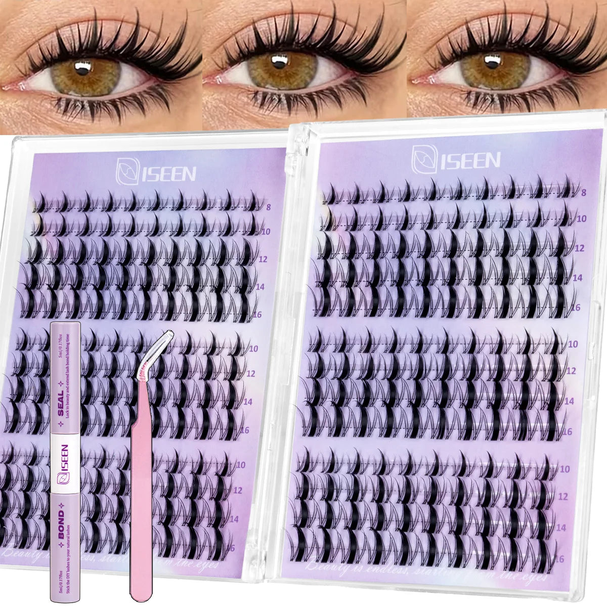Lash Clusters Kit Wispy Lashes Natural DIY Lash Extension Kit 8-16mm C Curl Individual Lashes Cluster with Bond and Seal
