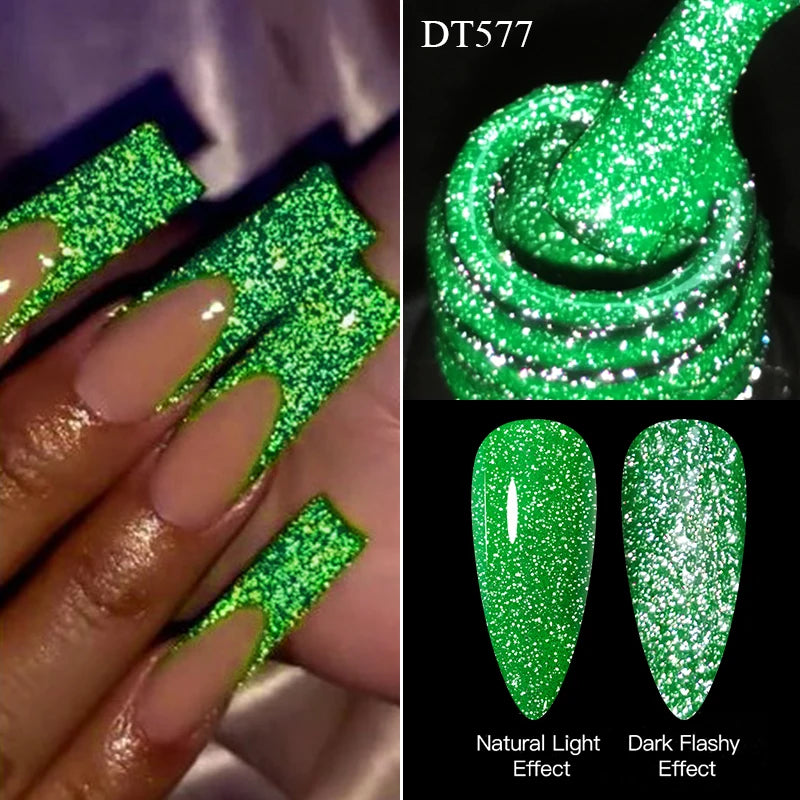 MEET ACROSS 7ml Reflective Glitter Gel Nail Polish Pink Green Purple Sparkling Soak Off UV Gel Polish for Manicure DIY Nail Art