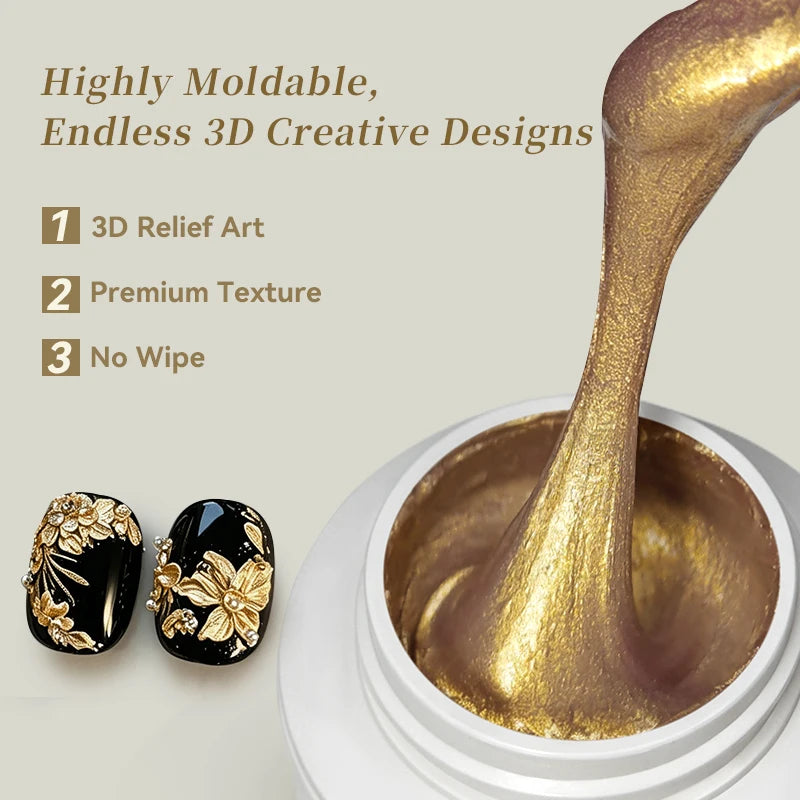 BORN PRETTY 5ml Gold Silver 3D Metal Nail Gel Polish Carving Plaster Texture Embossed Nail Gel Metal for DIY Manicure Art