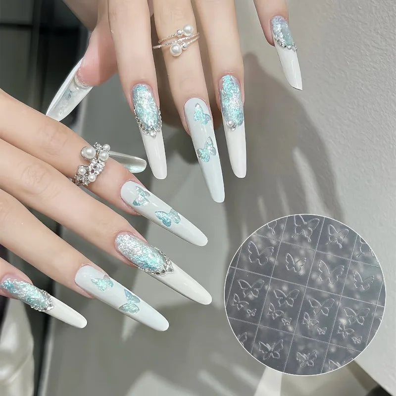 5Pcs Hollow Out Butterfly Nail Art Stencils Stickers Spray Painted Design Love Pattern Template Nail Decals Auxiliary Tools