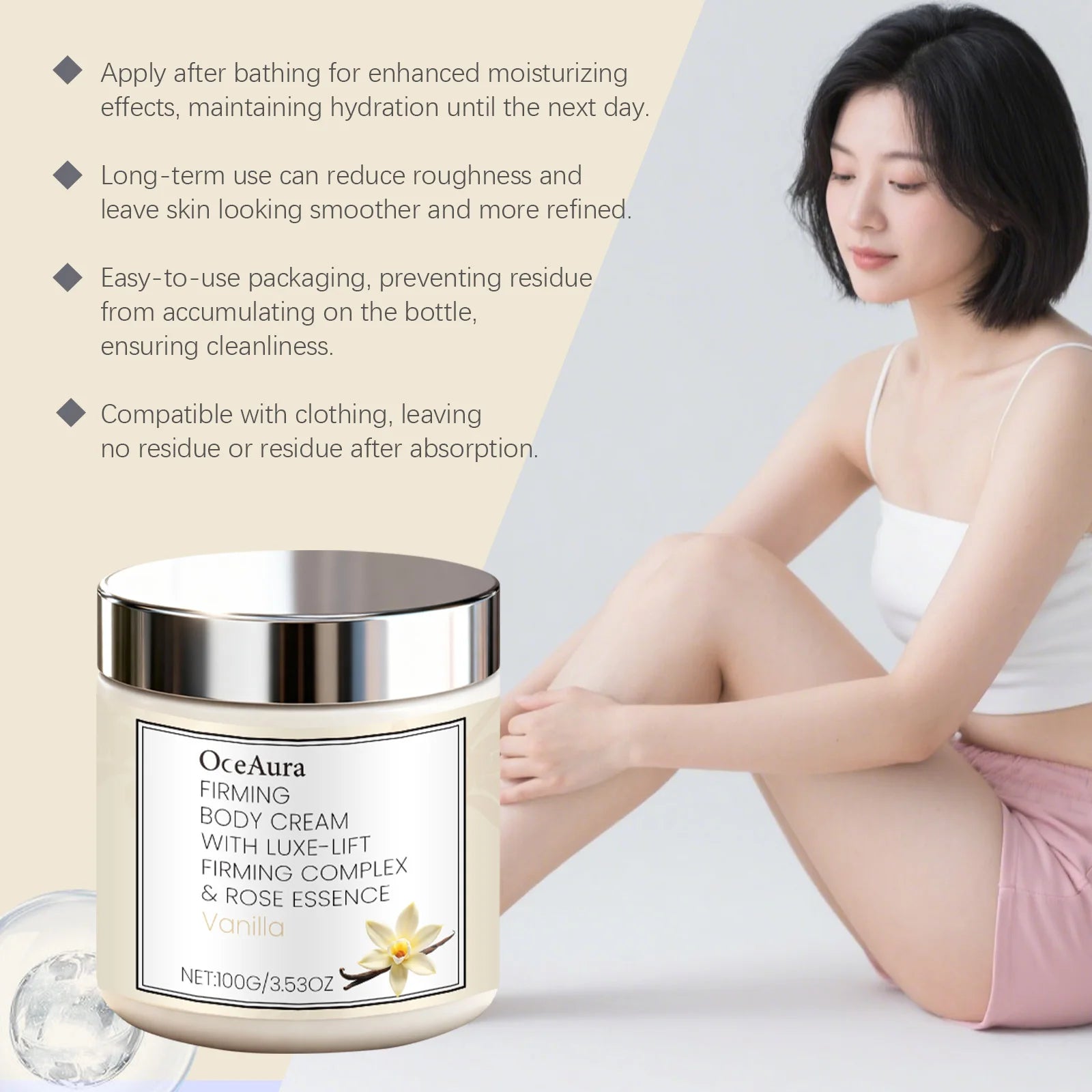 Vanilla Scented Body Cream Firming Moisturizer for Dry Skin Deep Hydration Wrinkle Smoothing Cream Rich Nourishing Body Butter