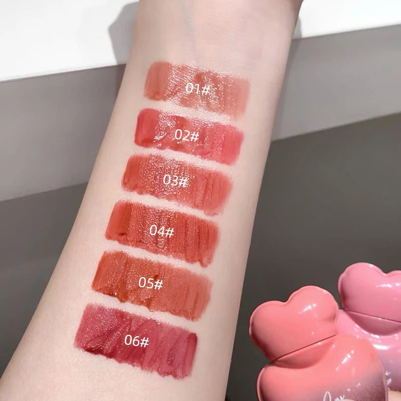 Gege Bear Heart Shape Water Light Lip Llaze Mirror Lipstick Lip Gloss, Hydrating Moisturizing, Long Lasting