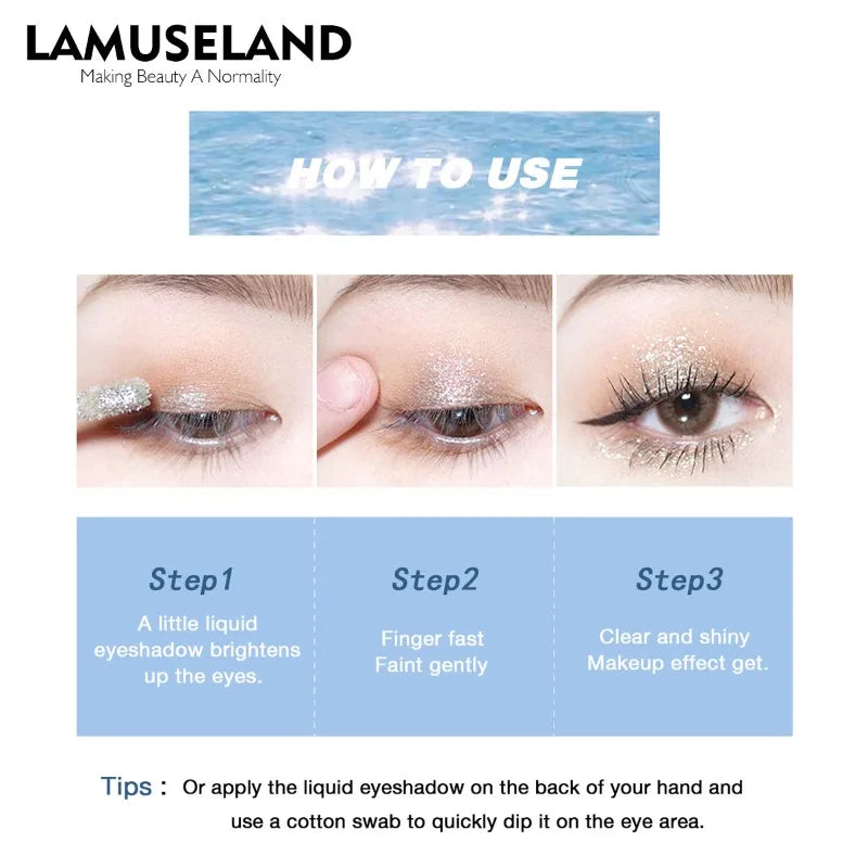 Pearly Liquid Eyeshadow Makeup Waterproof Shimmer Glitter Eye Shadow Highlighter Lasting Eye Tint for Daily Natural Smokey Look
