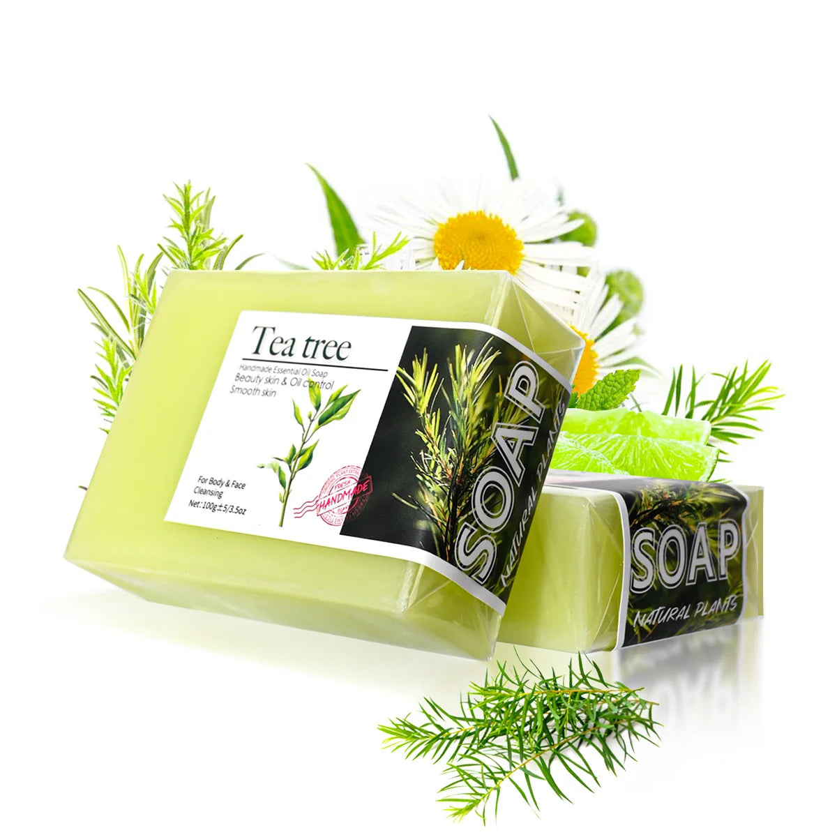 2Pcs 100g Tea Tree Oil Soap Bar Deep Cleansing Facial Bath Bar Acne Pimple Control New Formula