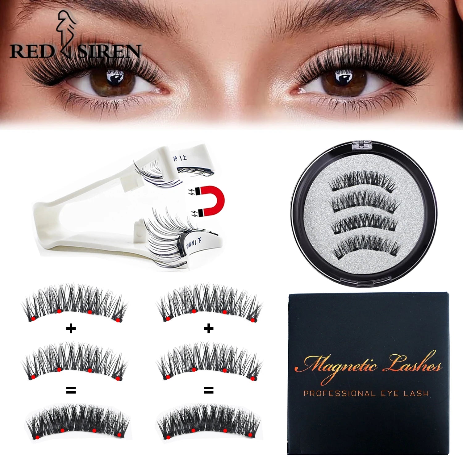 RED SIREN Magnetic Eyelashes With Applicator Reusable Natural Magnetic Lashes Kit No Glue Needed Soft Clear Band False Eyelashes