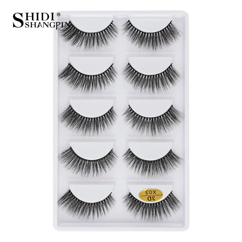 3D Faux Mink Lashes X05 Fluffy Wispy False Eyelashes 5Pairs Reusable Soft Volume Eyelashes Natural Look for Daily & Party Makeup