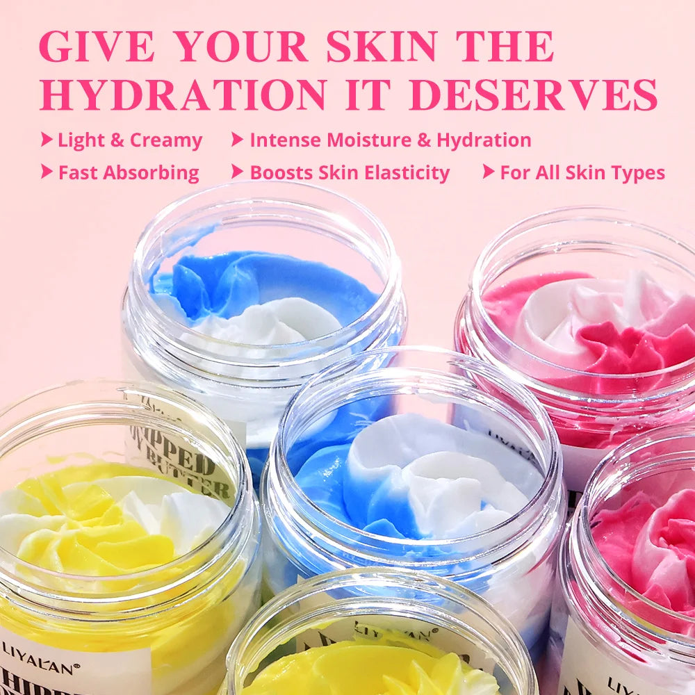 Multicolor Whipped Body Butter Coconut Oil Jojoba Oil Nourishing Hydration Cream Vegan Vanilla Mango Strawberry Body Lotion